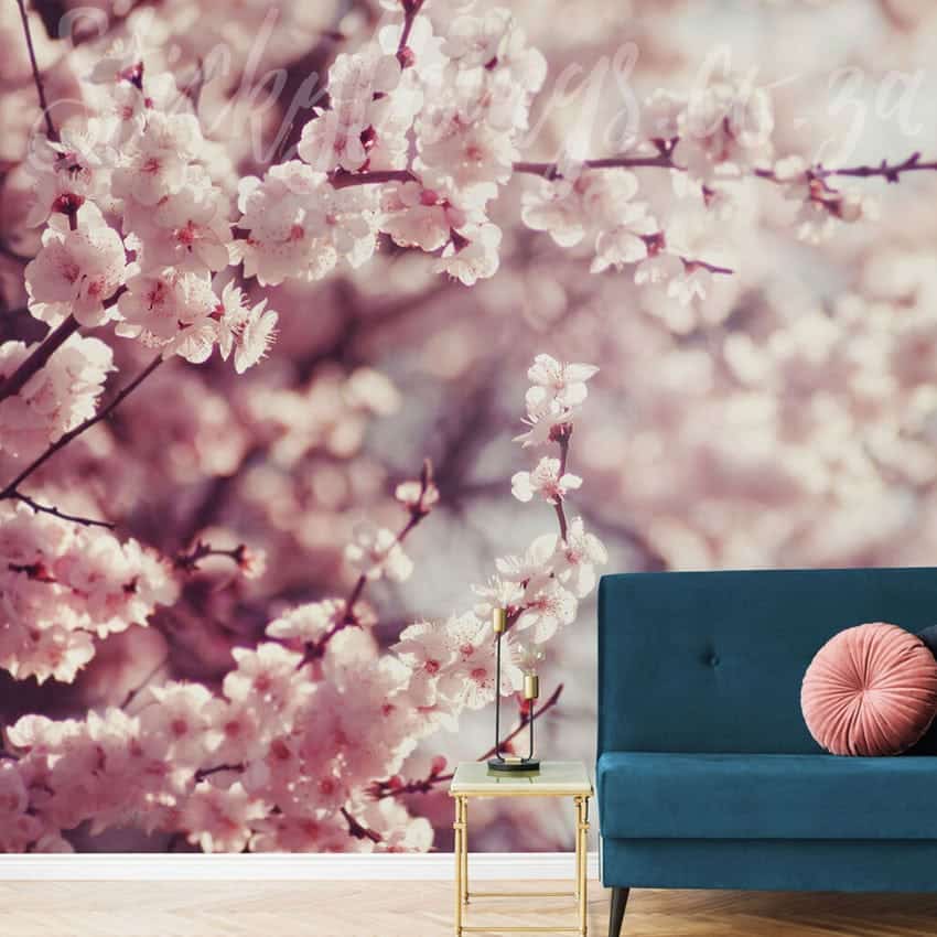 Romantic Blossom Branch Mural - Pink Spring Bloom Floral Wall Mural ...