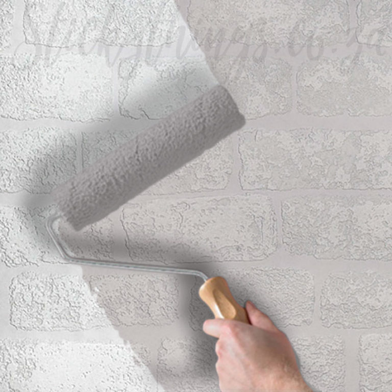3D Distressed Brick Wallpaper on a wall being painted