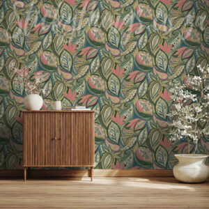 Amaira pink leafy wallpaper