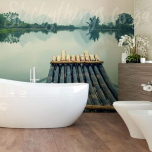 Bamboo Rafting Wall Mural in bathroom setting
