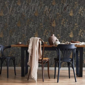 Black And Copper Floral Wallpaper - Textured Metallic Black Wallpaper