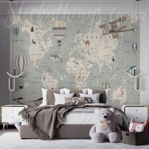 Childrens Map of the World Mural in colour