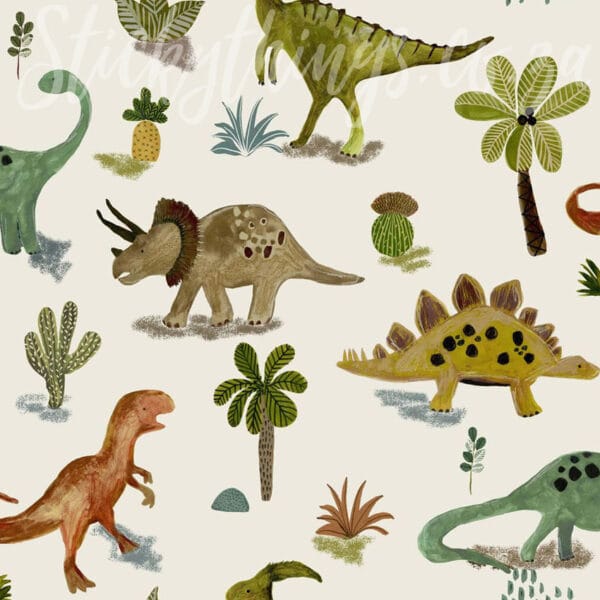 Cream Dinosaur And Friends Wallpaper - Kids Prehistoric Wallpaper - Image 5