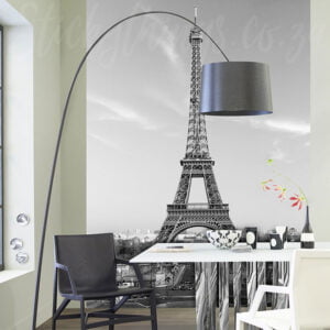 Eiffel tower wall mural in office setting in black and white