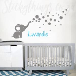 elephant name wall decal in black and white