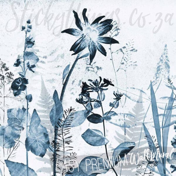 Blue Pressed Flowers Mural - Modern Stylized Florals Wall Mural - Image 5