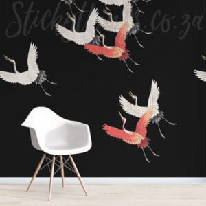Flying Cranes Wall Mural - PVC Free Black Vintage Crane Wallpaper Mural