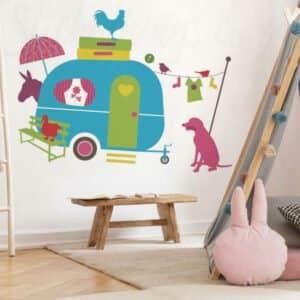 Giant Camping Wall Stickers animated in colour