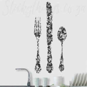 giant cutlery wall stickers in black and white