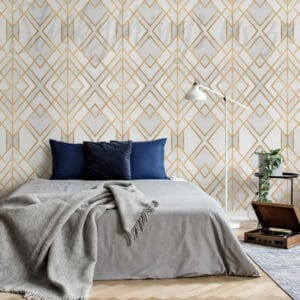 Golden Geometry Wall Mural in bedroom setting