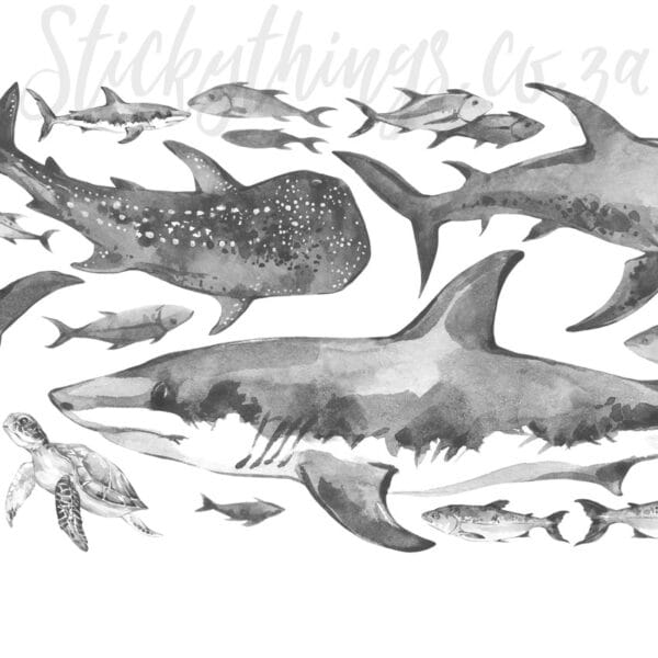 Watercolour Sharks Wall Decals - Great White Shark Wall Stickers - Image 2