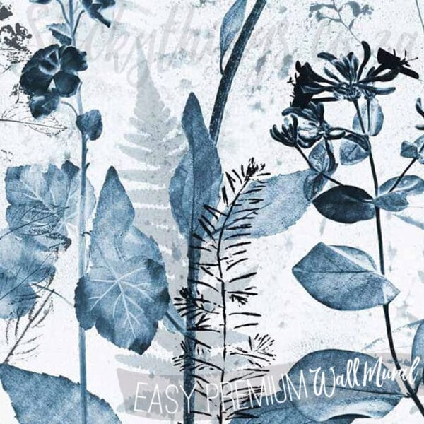 Blue Pressed Flowers Mural - Modern Stylized Florals Wall Mural - Image 3