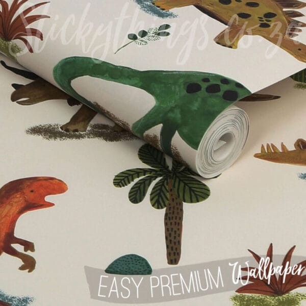 Cream Dinosaur And Friends Wallpaper - Kids Prehistoric Wallpaper - Image 3