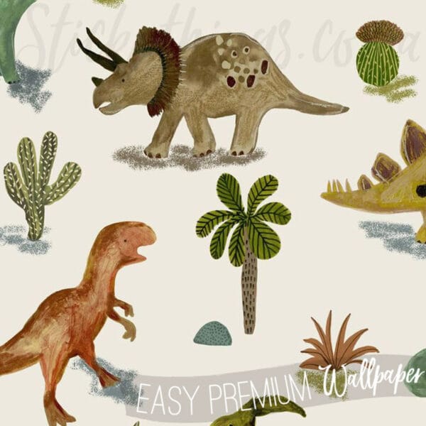 Cream Dinosaur And Friends Wallpaper - Kids Prehistoric Wallpaper - Image 2