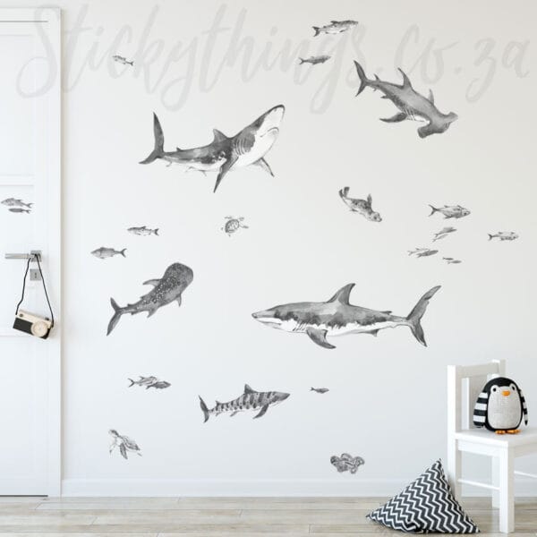 Watercolour Sharks Wall Decals - Great White Shark Wall Stickers - Image 3
