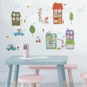 Little town wall art stickers in colour
