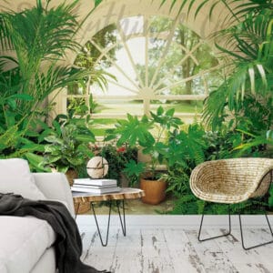 This image features our lush greenhouse wall mural.
