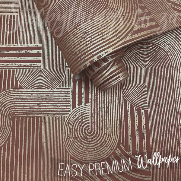 Maroon Geometric Gold Wallpaper – Metallic PVC Free Wallpaper - Image 2