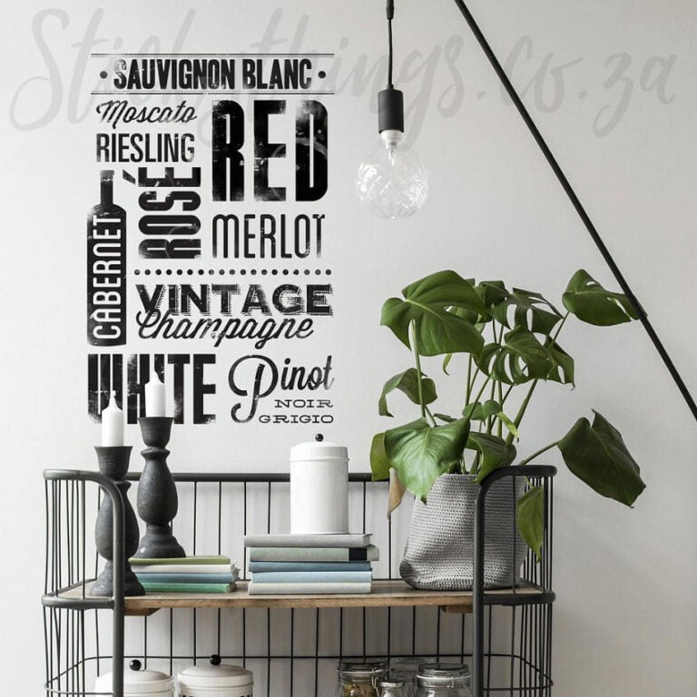Modern Wine Words Wall Stickers in black