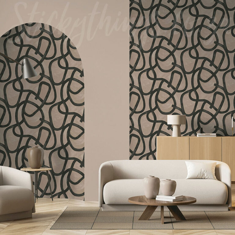 Moleta Taupe Geometric Wallpaper in lounge setting