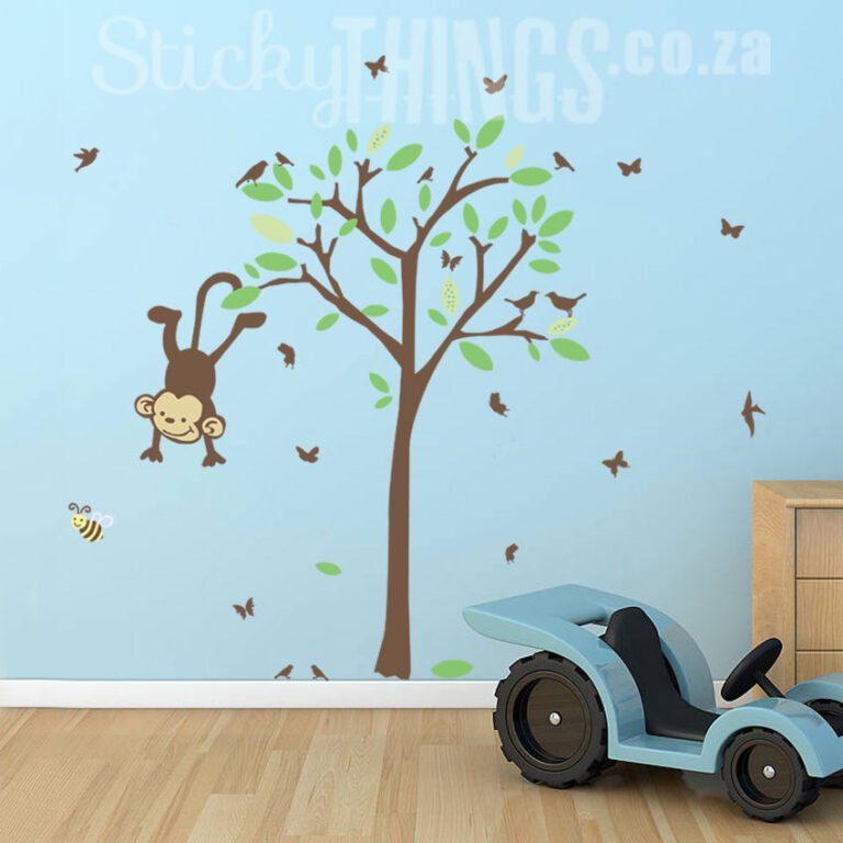 monkey tree nursery in colour in childs bedroom