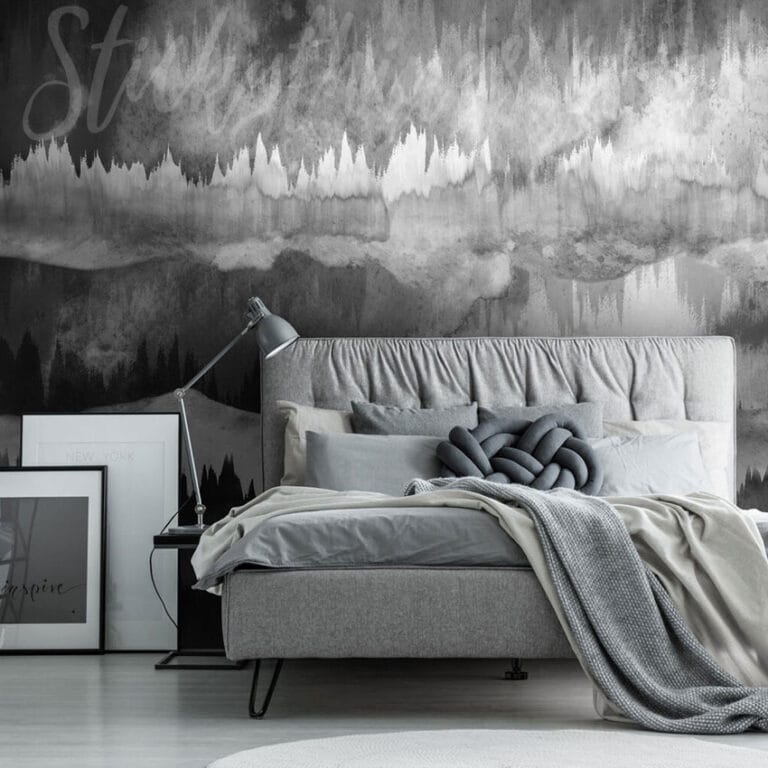 monochrome watercolour landscape mural