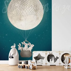 moon bunnies wall mural in hot air balloon look