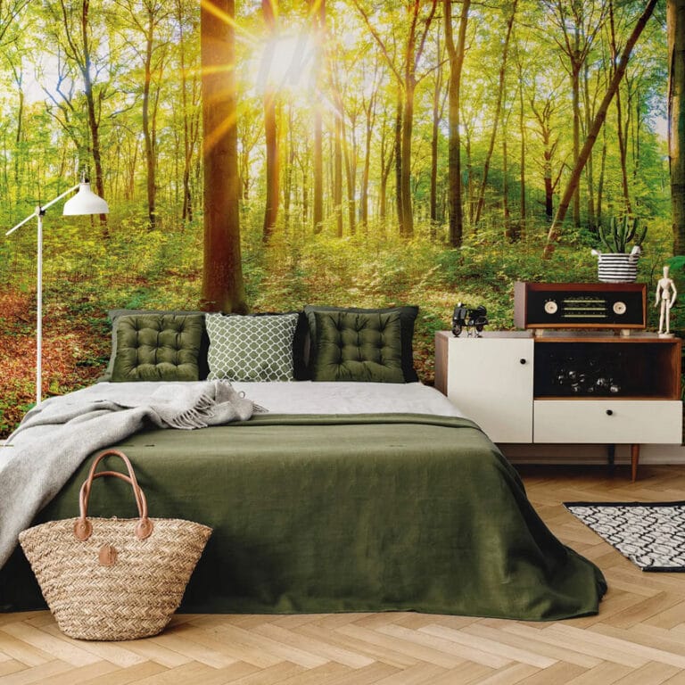 This image features our morning forest wall mural.