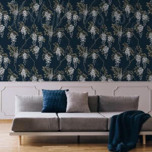 Navy Wisteria Garden Wallpaper
