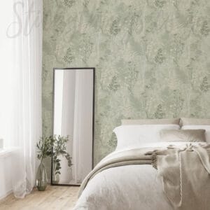 Organic Sage Floral Wallpaper - Green Textured Metallic Wallpaper