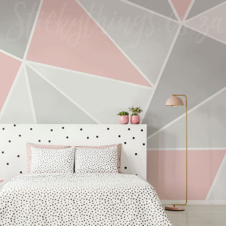 This image features our Pink Geometric Wall Mural