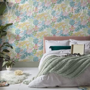 pink and yellow florals wallpaper