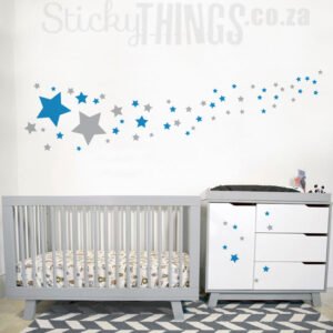 Milky Way Stars Wall Art Decal in blue and grey in bedroom setting