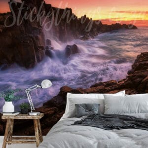 sunset over sea cliff wall mural