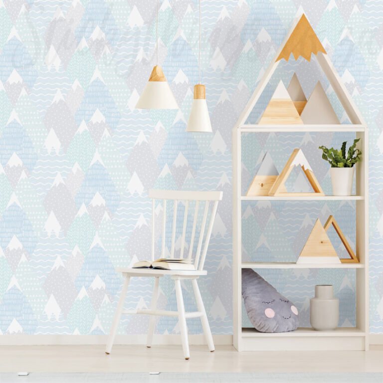 Teal Mountains Wallpaper in kids bedroom