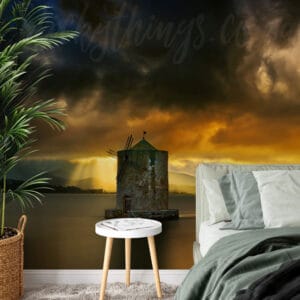 Vintage Windmill Wall Mural at dusk