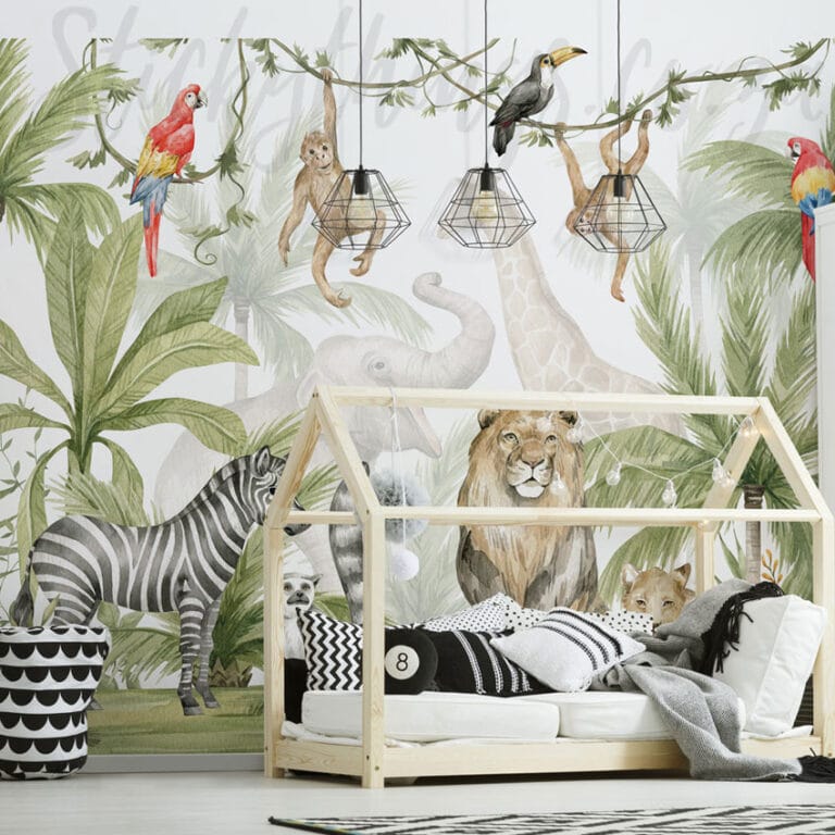Watercolour Jungle Wall Mural animated
