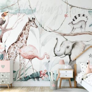 This image features our watercolour safari wall mural.