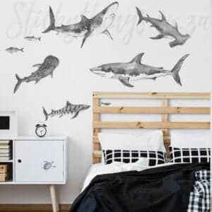watercolour sharks wall decals