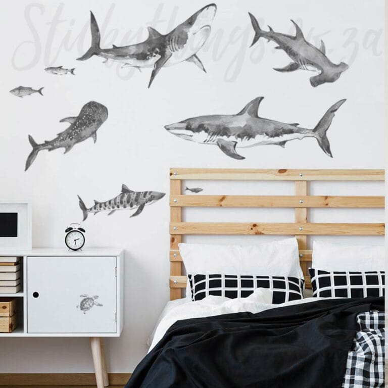 watercolour sharks wall decals