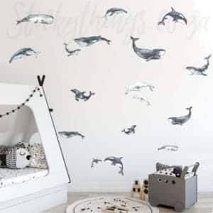 watercolour whales wall stickers