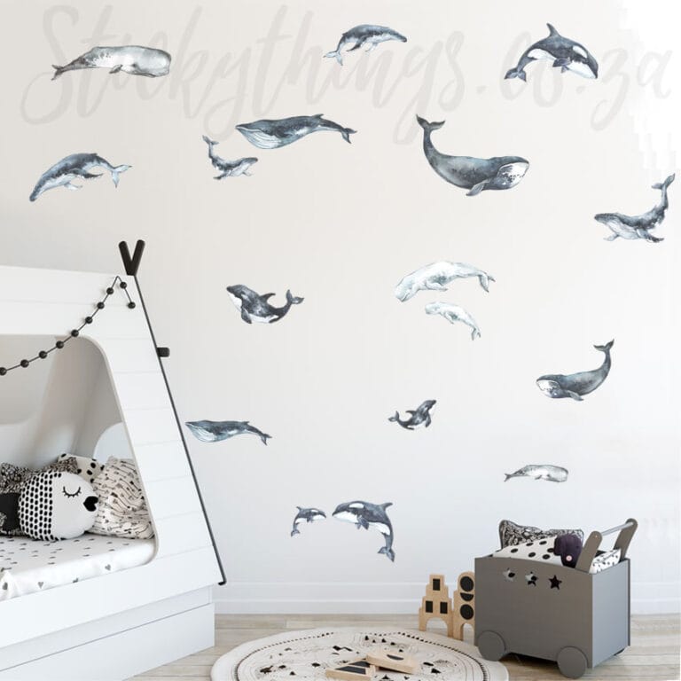 watercolour whales wall stickers