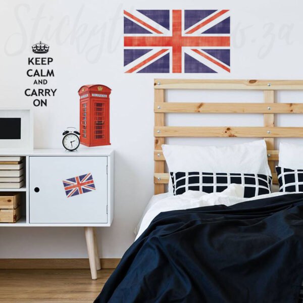 british flag wall sticker in colour in bedroom setting