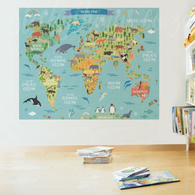 childrens world map decal poster