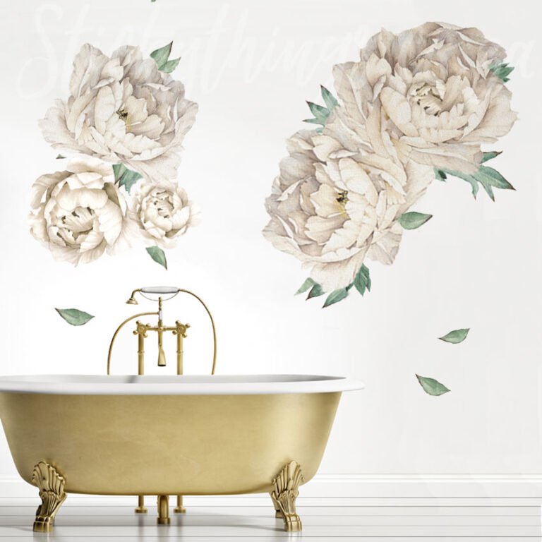 cream watercolour peonies wall decal