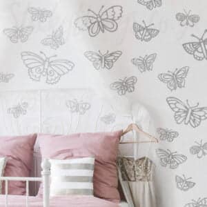 Glitter butterflies wall decal in mute colours