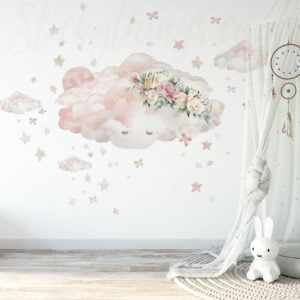 sleepy clouds wall vinyl in colour in bedroom
