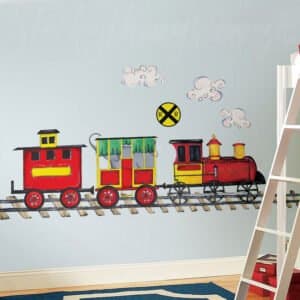 giant train wall sticker decal, colourful on train track