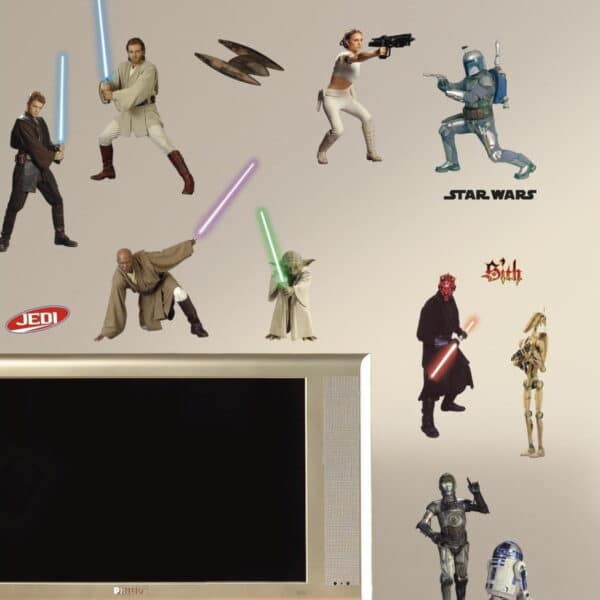 star wars wall decals in colour, various poses and characters