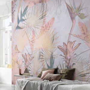 Tropical Concrete Wall Mural in bedroom